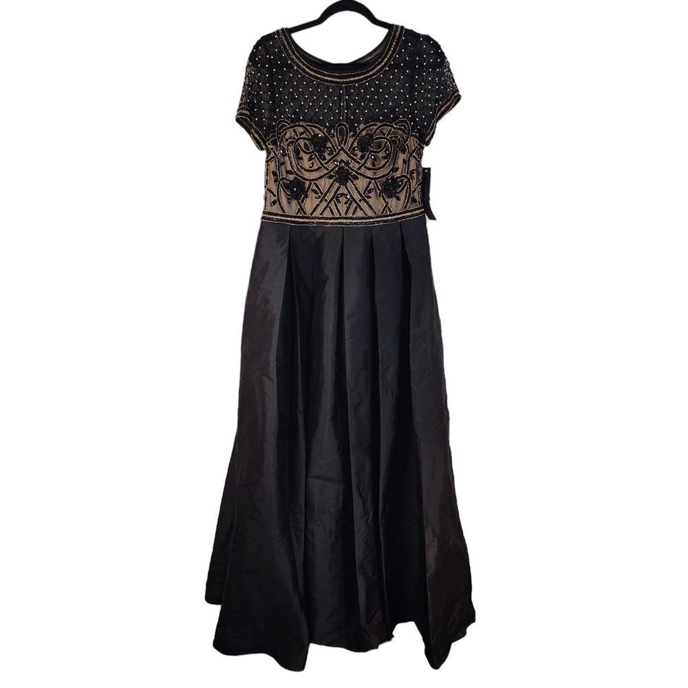 Nwt Aidan Mattox Boat Neck Short Sleeve Embellished Tafetta Dress size 12